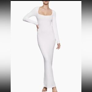 White Skims Soft Lounge Long-Sleeve Maxi Dress